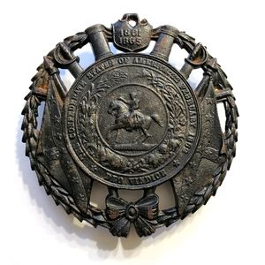 Metal cast iron stand. Very old. Deo Vindice.